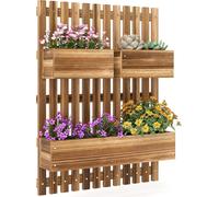 Outsunny Jardiniššre murale potager avec 3 bacs en bois massif amovibles, tissu non tissšŠ, 60 x 16 x 80 cm, carbonisšŠ