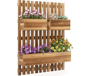 Outsunny Jardiniššre murale potager avec 3 bacs en bois massif amovibles, tissu non tissšŠ, 60 x 16 x 80 cm, carbonisšŠ