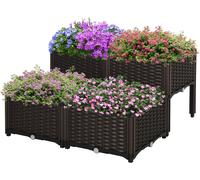 Outsunny Jardiniššre sur Pieds carršŠ Potager 2 šŠtages dim. 80L x 80l x 44H cm Insert d'irrigation Plastique Imitation rotin tressšŠ Chocolat