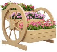 Outsunny Jardiniššre sur Pieds carršŠ Potager 3 šŠtages Style Rustique Chic avec 2 roues Charrette Bois Sapin, trous de drainage, dim. 62L x 61l x 57H cm Bois naturel