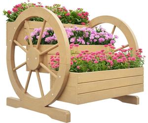 Outsunny Jardiniššre sur Pieds carršŠ Potager 3 šŠtages Style Rustique Chic avec 2 roues Charrette Bois Sapin, trous de drainage, dim. 62L x 61l x 57H cm Bois naturel