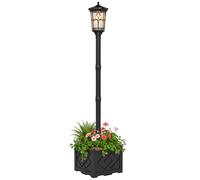 Outsunny Lampadaire Solaire Extérieur de Jardin avec Jardinière 2 Modes de Luminosité 100/50 lm IP44 Allumage/Extinction Automatique Noir