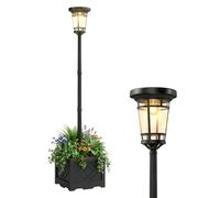 Outsunny Lanterne Solaire sur Pied avec Pot de Fleur 195cm | Extérieur, 2 niveaux de luminosité, capteur de lumière, IP44, lampe solaire, pour balcon jardin