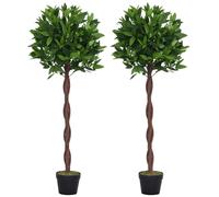 Outsunny Lauriers artificiels topiaires 1,20H m Lot de 2 lauriers Boules artificiels 741 Feuilles réalistes par Pied Tronc Liane Pot Inclus Noir Vert