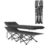 Outsunny Lit de Camping Pliable avec Matelas 150 kg 190 x 67 x 37 cm Noir | Lit de Camp Pliant, Pochette Latérale et Sac Intégré, Transat Chaise Longue, Métal et Tissu Oxford, 1 Personne