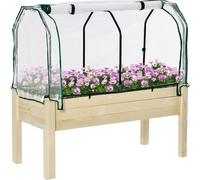 Outsunny, lit de culture pour jardin en bac avec serre, support pour plantes d'extérieur en bois et en PE, 121x55x117 cm