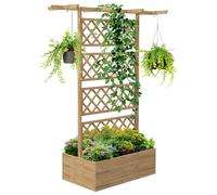 Outsunny, lit de jardin avec treillis et pergola pour plantes grimpantes, base ouverte, 160x55x183 cm, bois naturel