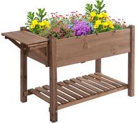 Outsunny : Lit de jardin surélevé en bois avec étagère pliable et étagère inférieure, 123x54x80 cm