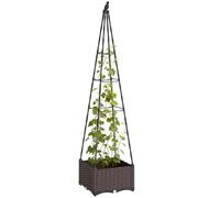 Outsunny Lit surélevé avec Treillis Auto-arrosant 40 x 40 x 175 cm | Boîte de plantation surélevée, cage à tomates, trous drainage bouchons, pour plantes grimpantes fleurs légumes herbes