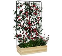 Outsunny Bac à plantes surélevé avec support pour plantes grimpantes, bac à plantes en bois, bac à herbes aromatiques, bac à fleurs pour jardin, balcon, bois naturel, 80 x 38 x 145 cm
