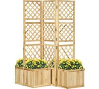 Outsunny Lit surélevé avec treillis rabattable, bac à plantes avec protection visuelle, 133 x 165 cm Séparateur d'espace avec 4 bacs à fleurs, séparateur d'espace pour balcon, bois de sapin