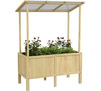 Outsunny Lit surélevé en bois, lit précoce avec couvercle, bac à plantes avec non-tissé, bac à fleurs lit d'herbes pour jardin, balcon, 110 x 60 x 152 cm, naturel