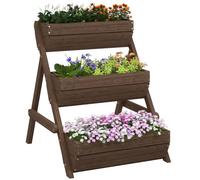 Outsunny Lit surélevé, kit 3 Niveaux, 65x75x76 cm, Tan | Capacité 66L, design surélevé en bois, pour fleurs, légumes, herbes, jardinières extérieures