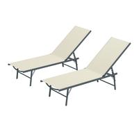 Outsunny Lot de 2 bain de soleil chaise longue pliante textilène transat jardin extérieur inclinable 54 x 164 x 84 cm crème