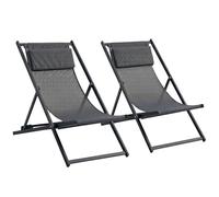 Outsunny Lot de 2 Bain de Soleil Chilienne 60x100x85cmTextilène Gris Foncé