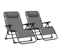 Outsunny Lot de 2 Bain de Soleil Pliants Textilène 90 x 65 x 112 cm Gris | Chaise Longue avec Appuie-Tête, Transat Jardin Extérieur Inclinable, Plage Camping Piscine Terrasse