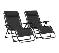 Outsunny Lot de 2 Bain de Soleil Pliants Textilène 90 x 65 x 112 cm Noir | Chaise Longue avec Appuie-Tête, Transat Jardin Extérieur Inclinable, Plage Camping Piscine Terrasse