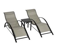 Outsunny Lot de 2 bains de soleil design contemporain table basse plateau verre trempé métal époxy textilène gris