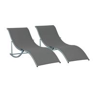 Outsunny Lot de 2 bains de soleil pliable transat 2 places chaise longue double revêtement textilène structure alu. 165 x 61 x 63 cm gris foncé