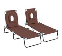 Outsunny Lot de 2 Bains de Soleil Pliable transat inclinable 4 Positions Chaise Longue de Lecture 3 Coussins fournis Marron