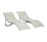 Outsunny Lot de 2 Bains de Soleil Pliables, Chaise Longue Jardin extérieur en Aluminium et textilène, transat Jardin extérieur pour Patio terrasse Plage, Charge 120 Kg, Beige