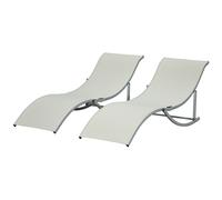 Outsunny Lot de 2 bains de soleil pliables transat jardin extérieur en aluminium et textilène, charge 120 Kg, beige
