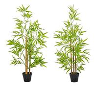Bambous artificiels - Outsunny - lot de 2 hauteur 1,2 m 369 feuilles denses pot inclus - plastique - noir vert