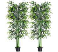 Outsunny Lot de 2 Bambous Artificiel XXL 1,80H m Arbre Artificiel Noir Vert | 1105 Feuilles Denses Réalistes, Pot Inclus