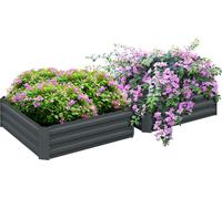 Outsunny Lot de 2 carršŠ potager de jardin dim. 100L x 100l x 30H cm - t?le d'acier ondulšŠe gris foncšŠ