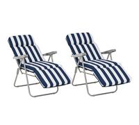 Outsunny Lot de 2 Chaise Longue Bain de Soleil Adjustable Pliable transat lit de Jardin en Acier Bleu + Blanc