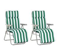 Outsunny Chaises longues bain de soleil – Lot de 2 – réglables, pliables en acier – vert et blanc
