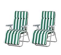 Outsunny Chaises longues bain de soleil – Lot de 2 – réglables, pliables en acier – vert et blanc