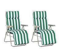 Outsunny Chaises longues bain de soleil – Lot de 2 – réglables, pliables en acier – vert et blanc