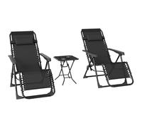 Outsunny Lot de 2 chaise longue pliable et inclinable avec table d'appoint, porte-gobelets et appuie-têtes, charge 120 kg, noir