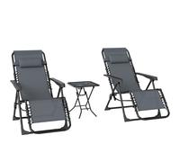 Outsunny Lot de 2 chaise longue pliable et inclinable avec table d'appoint, porte-gobelets et appuie-têtes, charge 120 kg, noir