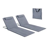 Outsunny Lot de 2 chaise longue tapis de plage rembourré sac transport inclus gris