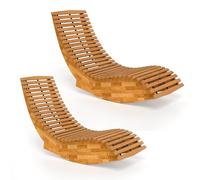Outsunny Lot de 2 chaises à bascule d'extérieur en bois d'acacia - 2 chaises longues de jardin pliables ergonomiques - Design à lattes pour jardin, balcon, salon ou pelouse - Naturel