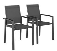 Outsunny Lot de 2 chaises de Jardin chaises empilables d'extérieur Respirant avec accoudoirs, en Aluminium et textilène pour Jardin, Piscine, terrasse, Gris foncé