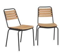 Outsunny Lot de 2 Chaises de Jardin Empilables, Assise et Dossier en Bois Massif à Lattes, Cadre en Acier, 61x47x81cm, Naturel
