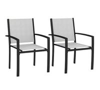 Outsunny Lot de 2 chaises de Jardin Empilables avec Accoudoirs Gris Clair | d'Extérieur, Cadre en Acier, pour Jardin, Piscine, Terrasse