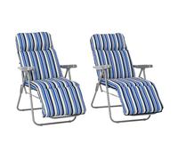 Outsunny Lot de 2 chaises de Jardin inclinables, réglables à 5 Niveaux, zéro gravité, avec Coussins, chaises Longues Pliantes avec accoudoirs pour extérieur, terrasse, Rayures Bleues
