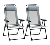 Outsunny Lot de 2 chaises de Jardin Set Basic de 2 chaises Pliantes Chaise de Camping Chaise de Balcon accoudoir Dossier réglable en 5 Positions Oreiller Amovible fourni Tissu Oxford textilène Gris