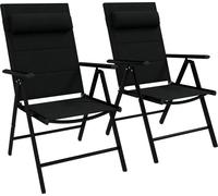 Outsunny Lot de 2 chaises pliantes Chaises de jardin avec appui-tête, accoudoirs et structure en aluminium Capacité de charge de 130 kg pour la terrasse 54x67x108 cm Noir