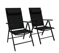 Outsunny Lot de 2 chaises pliantes Chaises de jardin avec appui-tête, accoudoirs et structure en aluminium Capacité de charge de 130 kg pour la terrasse 54x67x108 cm Noir