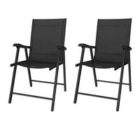 Outsunny Lot de 2 chaises pliantes de jardin, dossier haut, accoudoirs, acier, Texteline, 58 x 62 x 97 cm, noir