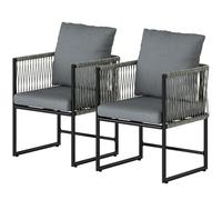 Outsunny Lot de 2 fauteuils de jardin résistants aux intempéries en acier et PE-Rattan avec coussins accoudoirs dossier 52x52x66 cm Gris foncé