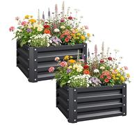 Outsunny Lot de 2 jardinières surélevées en Acier galvanisé 60 x 60 x 30,5 cm, Carre Potager de Jardin pour légumes, Fleurs et Herbes, Gris