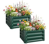 Outsunny Lot de 2 jardinières surélevées en Acier galvanisé 60 x 60 x 30,5 cm, Carre Potager de Jardin pour légumes, Fleurs et Herbes, Vert