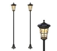Outsunny Lot de 2 Lampadaires Solaires Extérieurs 1,86 m, Lampes de Rue en Acier Inoxydable à Hauteur Réglable, 2 Modes de Luminosité, Étanche pour Jardin, Patio, Allée, Noir