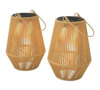 Outsunny Lot de 2 lanternes solaires suspendues extérieur, lampes de jardin en résine tressée avec allumage automatique, marron